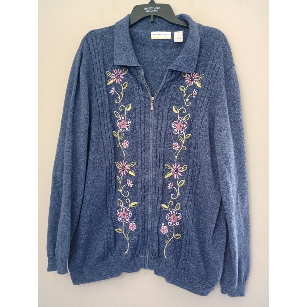 Alfred Dunner Blue Embroidered Cardigan Size 3X